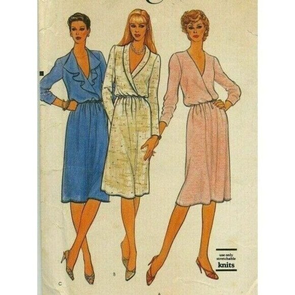 Sewing Pattern Vogue 7926 Loose Fitting Blouson Dress W/Wrap Bodice Size 8 Vtg - Picture 5 of 5